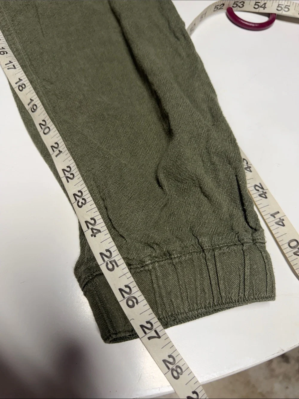 Hollister ultra high rise Olive green Drawstring Jogger Pants linen blend